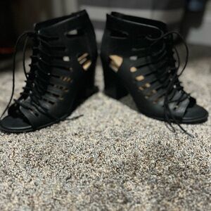Soda Black Strappy Heels- like NEW